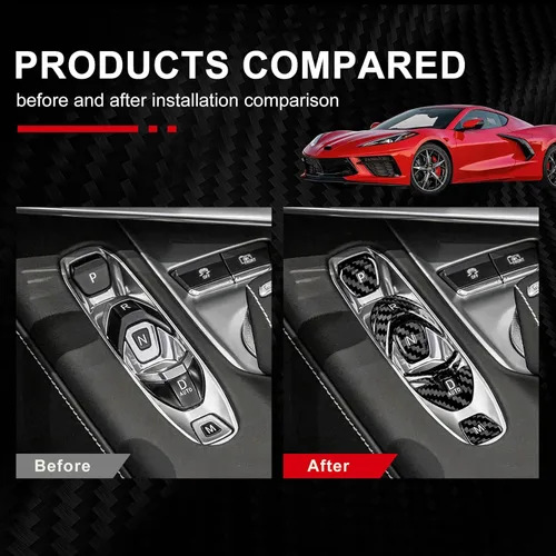 Vista 3 de Cubierta de fibra de carbono, para botón de palanca de cambios de automóvil, para consola central C8, decoración para Chevrolet Corvette C8 2020