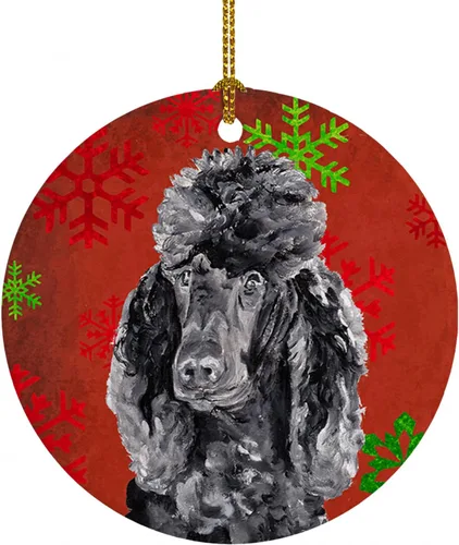 Vista 31 de Caroline's Treasures Affenpinscher - Adorno de cerámica para colgar en el árbol de Navidad con copos de nieve rojos y verdes, para el hogar