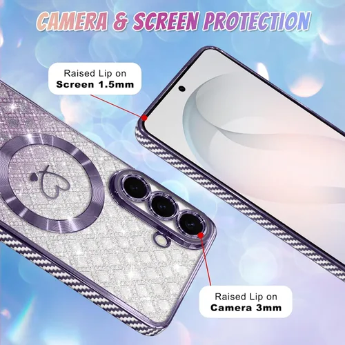 Vista 272 de Bonoma - Funda compatible con Samsung Galaxy S21 Plus, diseño de corazón con purpurina, color rosa Support for MagSafe, Plating Magnetic Case TPU