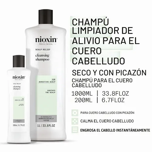 Vista 2 de Nioxin Scalp Relief Cleansing Shampoo Soothes, Hydrates, & Thickens Hair For Sensitive, Dry, & Itchy Scalp Made with Aloe Vera & Vitamin E