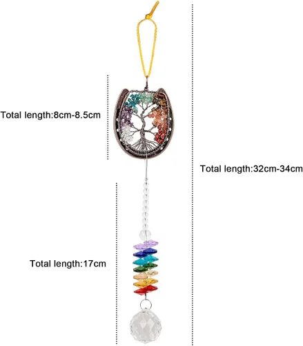 Vista 3 de TUMBEELLUWA Adorno colgante de árbol de la vida con forma de herradura, colgante de pared de piedra de chakra de Reiki para el hogar y la oficina