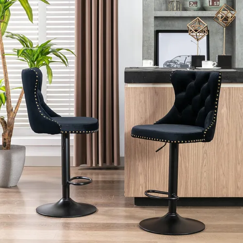 Vista 13 de Polibi Taburetes de bar giratorios, 2 piezas, altura del asiento ajustable de 25 a 33 pulgadas, sillas de bar tapizadas modernas con botón copetudo