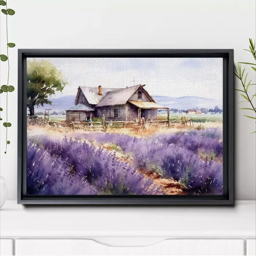 Vista 6 de Fields of Lavender, Watercolor Provence Landscape and Lavender Field - Watercolor Painting of Serene Beauty