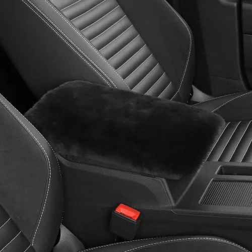 Vista 22 de IRIWOOL - Funda de reposabrazos de piel de oveja, cubierta de reposabrazos de auto, cojín suave de consola para coche, cubierta de consola central