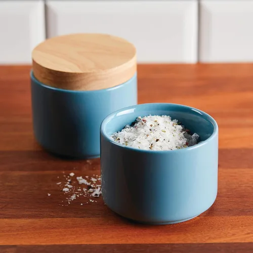 Vista 9 de Rachael Ray Ceramics - Juego de cajas apilables para especias y condimentos con tapa, 2 piezas, azul agave