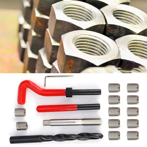 Vista 3 de Kit de reparación de roscas de 17 piezas, M12 x 1.25 de longitud 2D de acero inoxidable torcido, herramienta de inserción roscada, kit de reparación