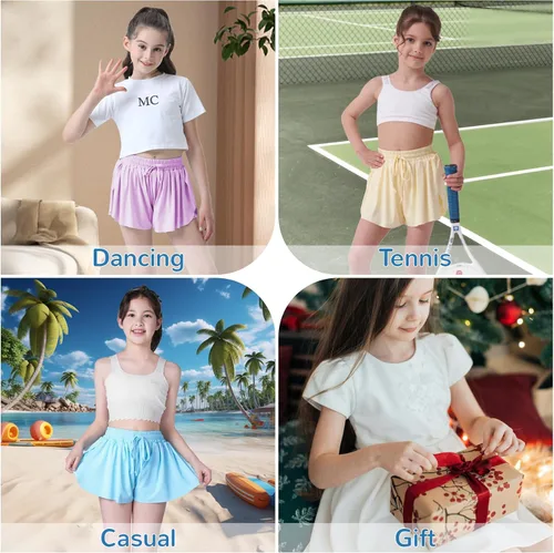 Vista 3 de Pantalones cortos fluidos con diseño de mariposa para niñas, pantalones cortos deportivos para niñas, pantalones cortos de mariposa para niños