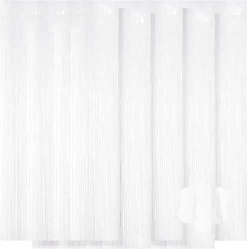 Vista 17 de Paquete de 5 cortinas de papel de aluminio negro de 3.2 x 9.8 pies, cortinas de oropel metálico con flecos, telón de fondo para cabina de fotos