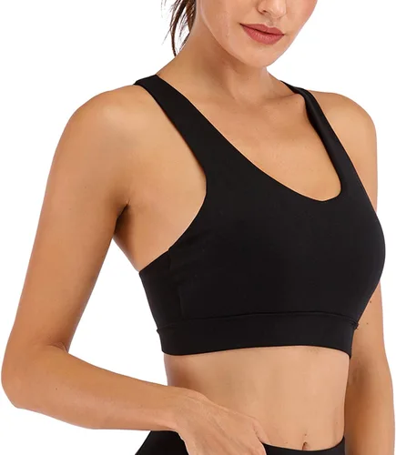 Vista 4 de Sujetadores deportivos para mujer, soporte de alto impacto para yoga, gimnasio, correr, entrenamiento, fitness, tirantes deportivos, con copas