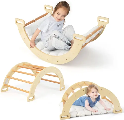 Vista 15 de HONEY JOY Escaladora triangular con rampa, escalera triangular para niños para guardería, gimnasio y parque infantil, juguetes de escalada Colorido