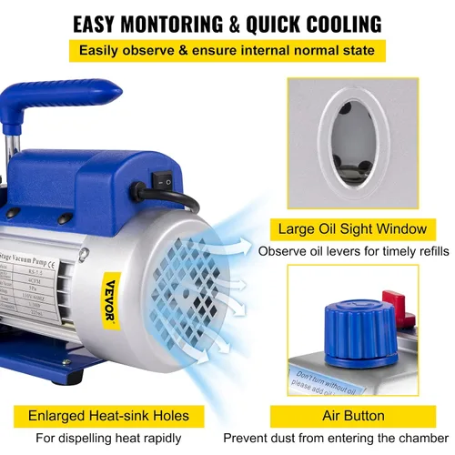 Vista 4 de VEVOR Cámara de vacío con bomba, bomba de vacío de 4CFM 1/3HP con cámara de vacío de alta capacidad de 2 galones, kit de cámara de bomba de vacío