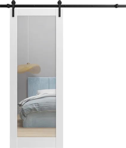Vista 9 de SARTODOORS Puerta de granero resistente de 18 x 80 pulgadas Lucia 1299 negro mate con espejo Juego de perchas de riel de 6.6 pies Puertas