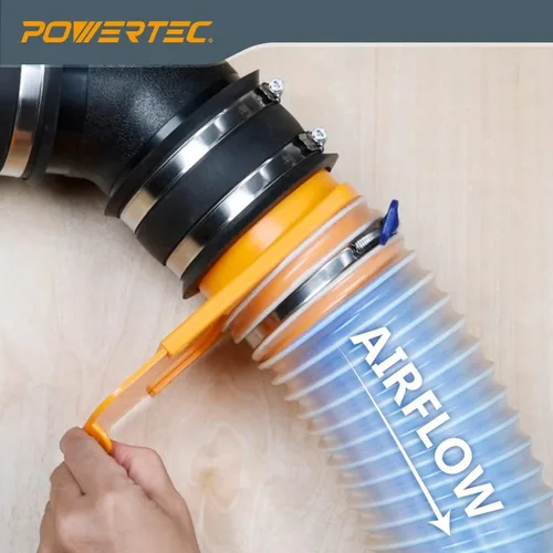 Vista 5 de Manguera flexible de PVC para recolección de polvo 70143 de Powertec, 4 pulgadas x 20 pies, transparente