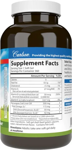 Vista 2 de Carlson - Gemas solares D, suplemento de vitamina D3 y Omega-3, 2000 UI (50 mcg) de vitamina D3, 115 mg de Omega-3 EPA y DHA Suplemento, capturado