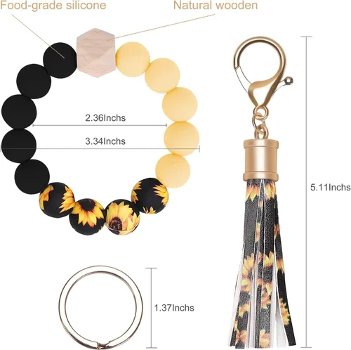 Vista 2 de Weixiltc Llavero de pulsera para mujer, pulsera de cuentas de silicona, llavero para llaves de coche