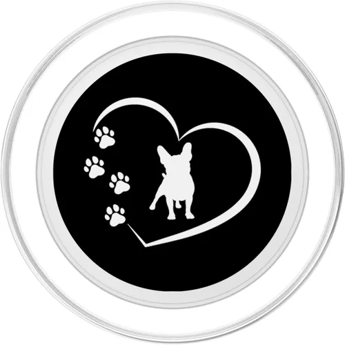 Vista 2 de Bulldog francés con huellas de patas y corazón sobre fondo negro PopSockets MagSafe PopGrip para iPhone