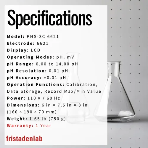 Vista 6 de Fristaden Lab Medidor de pH de sobremesa USA Company Electrodo 6621 para alimentos y frutas semi-blandos Alta precisión (0.01 pH) Soluciones