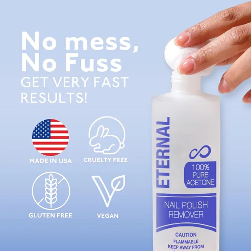 Vista 2 de Eternal - Acetona pura al 100% – Removedor de esmalte de uñas rápido y profesional, ultra potente, para uñas naturales, gel, acrílico, laca