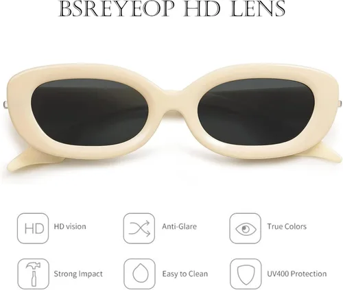 Vista 4 de Lentes de sol ovalados pequeños de moda para mujer, diseño vintage de marco estrecho, protección UV, años 90