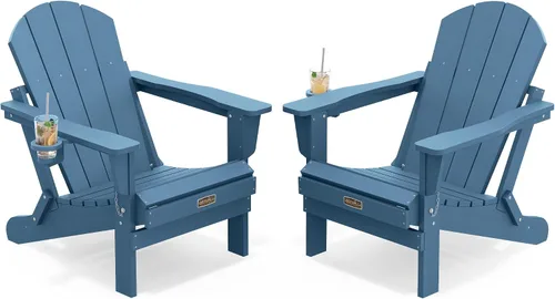 Vista 90 de SERWALL Silla Adirondack plegable para exteriores, silla de patio con portavasos - Ejército