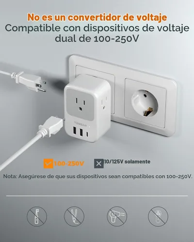 Vista 7 de TESSAN Adaptador de enchufe de viaje europeo 2 unidades, adaptador