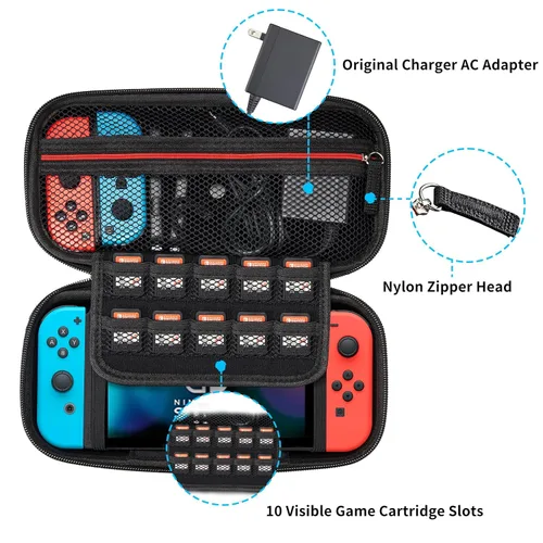 Vista 4 de AcceSolie 2 in 1 Multi-functions Carry Case for Nintendo SwitchSwitch OLED, Car Headrest Mount Holder, Portable Protective Hard Shell Travel Carry