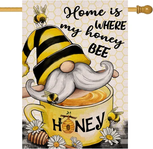 Vista 8 de Artofy Home is Where My Honey Bumble Bee Gnomo - Bandera decorativa para jardín, decoración exterior de primavera y verano, decoración exterior
