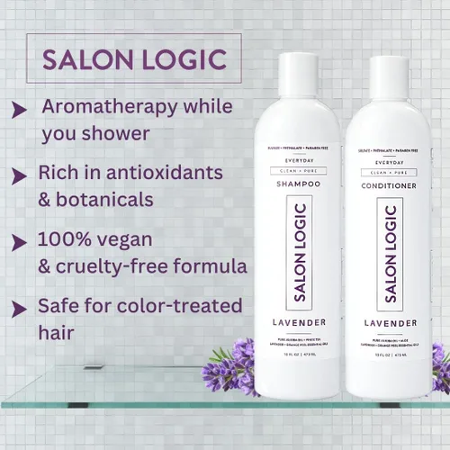 Vista 3 de SalonLogic Everyday Clean & Pure - Juego de champú y acondicionador, lavanda, calidad de salón, tratamiento de queratina, aroma natural, hidratante