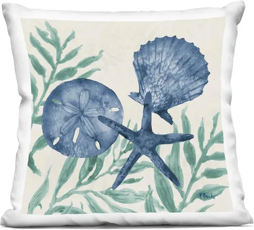 Vista 15 de Stupell Industries Paul Brent - Almohada de natación azul con diseño de tortuga marina y contorno de coral, 18 x 18 pulgadas