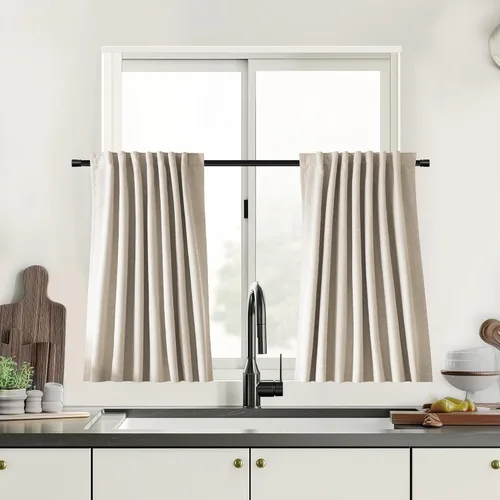 Vista 9 de UHITECH Cortinas cortas de lino de 24 pulgadas de largo para ventanas pequeñas de granja, cortinas opacas modernas para sala de estar, pestañas