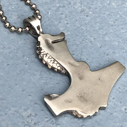 Vista 7 de OhDeal4U Mjölnir Celtic Norse Viking Jewelry Dragon Thor's Hammer Mjolnir Serpent Odin Asgard Thor Asatru Protection Amulet Pewter - Colgante