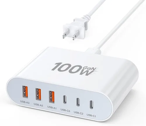 Vista 12 de Cargador USB 6 en 1 de 100 W, estación de carga 50% más pequeña para A-blanco