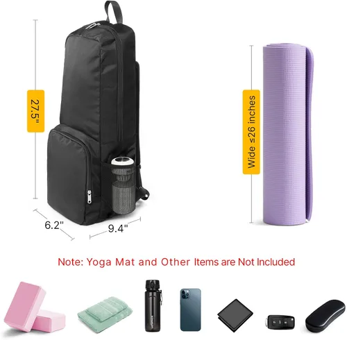 Vista 4 de Bolsa para esterilla de yoga, cierre de cremallera, bolsillos esenciales multifuncionales, para ejercicio, esterilla de yoga, mochila