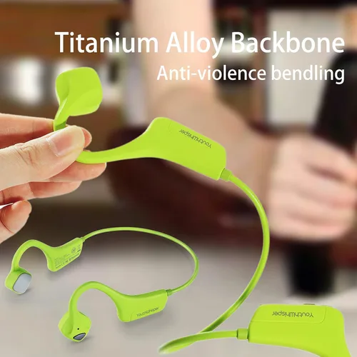 Vista 5 de Auriculares de Conducción Ósea Bluetooth, Audífonos Inalámbricos de Oreja Abierta con Micrófono, Auriculares Resistente al Sudor para Correr, Verde
