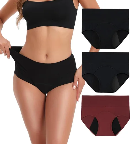 Vista 7 de INNERSY Ropa Interior para Período Menstrual para Mujeres, Antiderrames, de Cintura Alta, de Algodón, Pack de 3