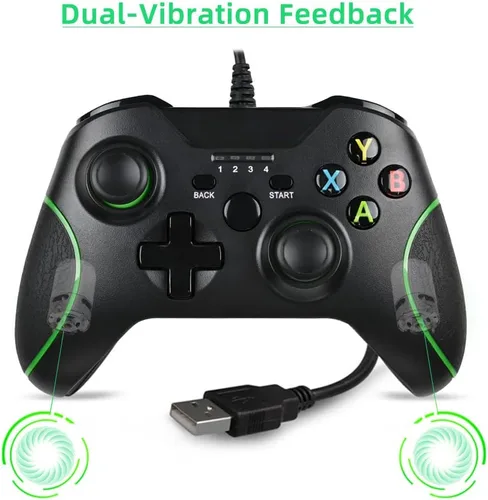 Vista 5 de Zamia - Controlador con cable para Xbox One controlador USB Gamepad Joypad con doble vibración para Xbox OneSXPC con Windows 7810 negro