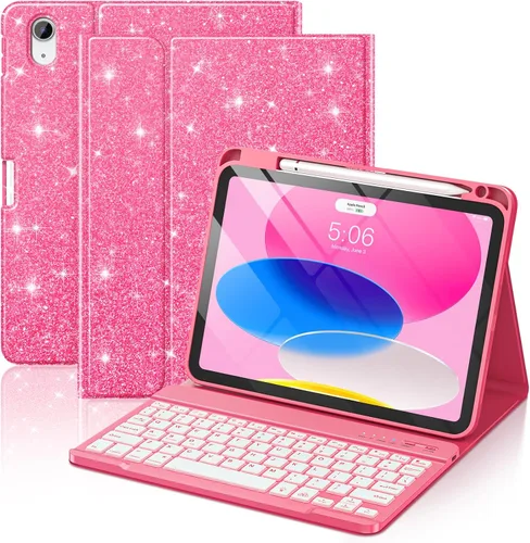 Vista 10 de FUWANG for iPad A16 11th 10th Generation Case with Keyboard - Detachable Backlit Glitter Folio Keyboard with Pencil Holder for iPad A16 11th Gen