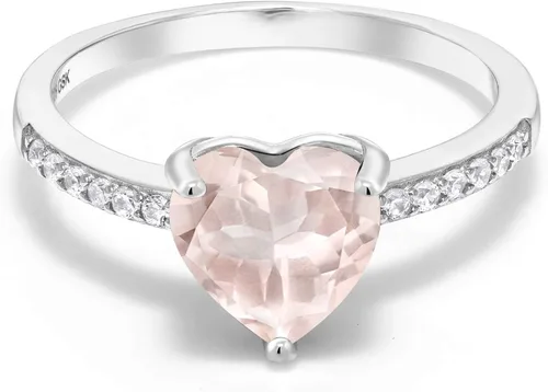 Vista 2 de Gem Stone King Anillo de compromiso de plata de ley 925 con cuarzo rosa para mujer forma de corazón de 190 quilates disponible en tallas 5 6 7 8 9