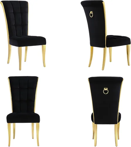 Vista 10 de ACEDÉCOR Sillas de comedor modernas de terciopelo negro y dorado, juego