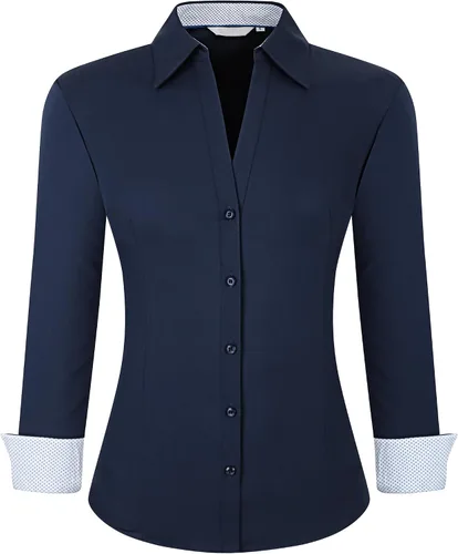 Vista 23 de Esabel.C Camisas de manga larga con botones para mujer, ajuste regular, blusa de trabajo elástica