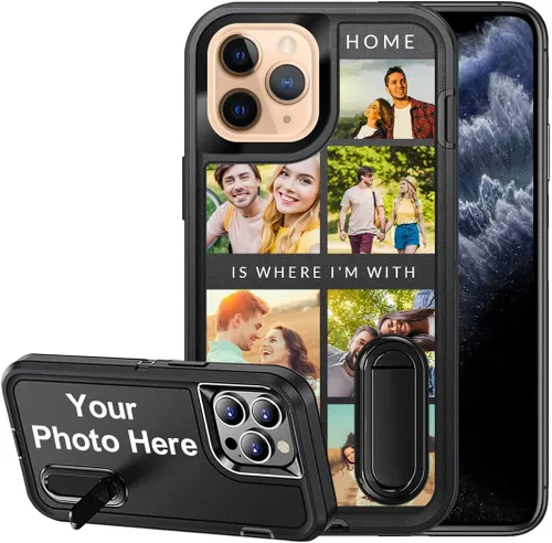 Vista 9 de Funda personalizada para iPhone 11, funda con soporte integrado y soporte, protección resistente a los arañazos, funda de fotos personalizada, haz