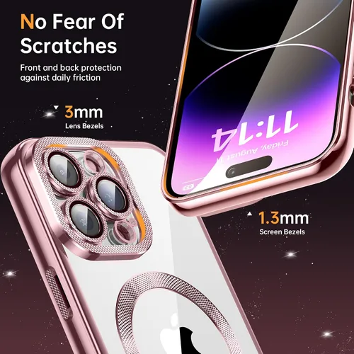 Vista 7 de Funda para iPhone 14 Pro Max con protector de lente de cámara integrado [diseño único de textura de diamante] [magnético superfuerte] Funda delgada