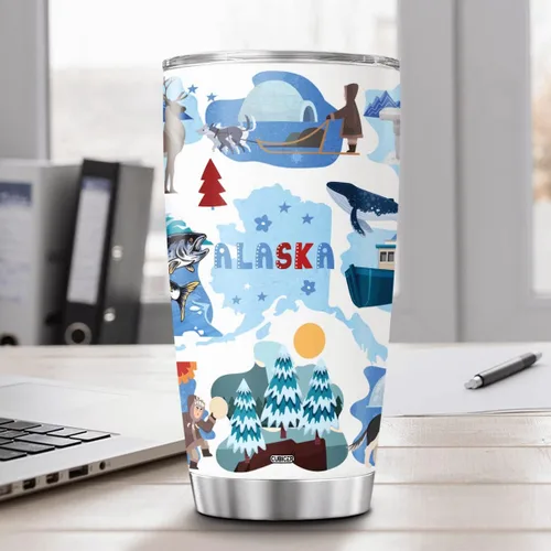 Vista 5 de CUBICER Vaso personalizado con aislamiento del estado de Alaska con tapa, nombre personalizado, regalos de Navidad para mujeres y adultos, vasos
