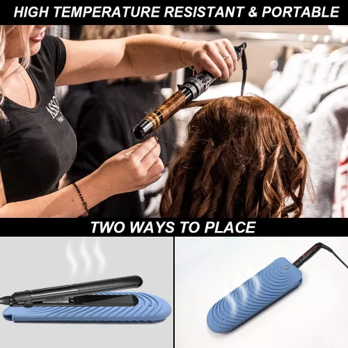 Vista 2 de Funda de silicona aislante para alisador de cabello, funda antideslizante de viaje para rizar y planchar, soporte portátil para rizador y rizador
