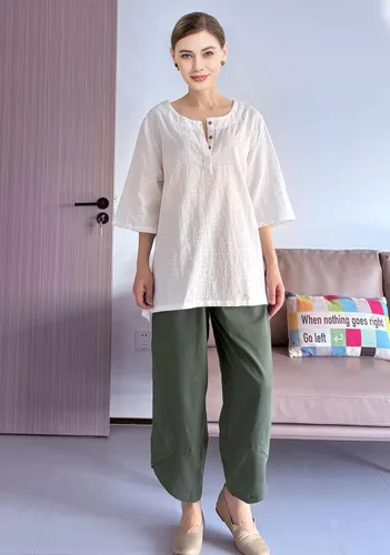 Vista 2 de Minibee Para Mujer - Blusa - Playera - Jacquard de algodónlino - Manga 34