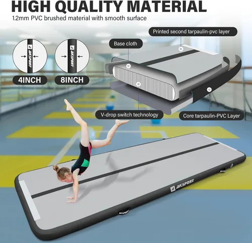 Vista 2 de AKSPORT - Tapete de aire para gimnasia o acrobacias, inflable, con bomba de aire para uso en el Negro