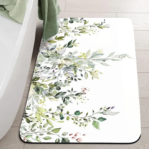 Vista 3 de BBiggood Alfombras de baño salvia, alfombra de baño verde salvia con hojas de eucalipto, se ajusta debajo de la puerta, alfombra de ducha fina