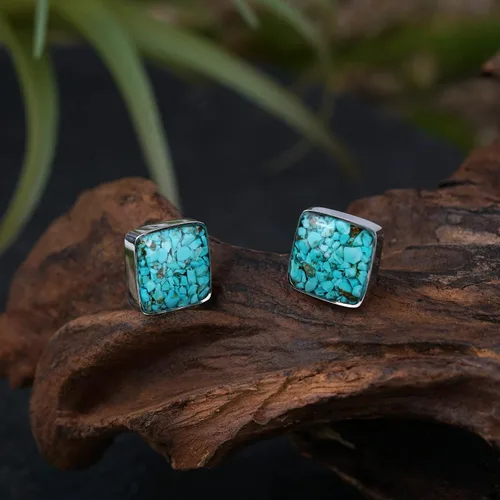 Vista 8 de Lauren-Spencer Aretes cuadrados de piedra preciosa para mujer, delicados aretes de piedra pulida de malaquita y sodalita, hipoalergénicos, aretes
