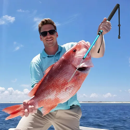 Vista 7 de SANLIKE Telescopic Fishing Gaff Aluminum Pole with Nonslip Rubber Handle Stainless Steel M8 Screw Hook Azul