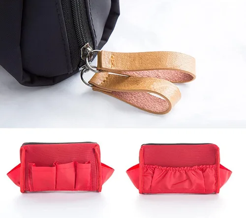 Vista 3 de Pequeña bolsa de maquillaje para bolso, bolsa de maquillaje, pequeña bolsa de cosméticos, mini bolso portátil para mujeres y niñas, Negro